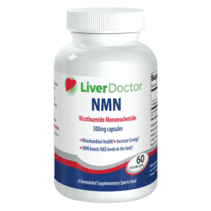 LiverDoctor NMN Nicotinamide Mononucleotide Supplement – 500mg Capsules Bottle of LiverDoctor NMN supplement with 500mg capsules for mitochondrial health and energy support